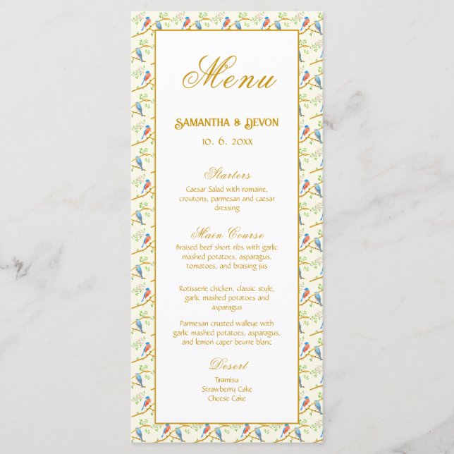 Bluebirds Wedding Menu (Devant)