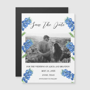 Bluebonnet Blue Floral Photo Mariage Magnet de scr