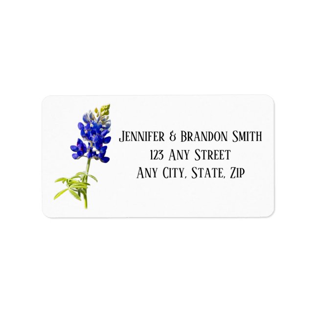 Bluebonnet Floral sur blanc, Étiquette Mariage (Devant)