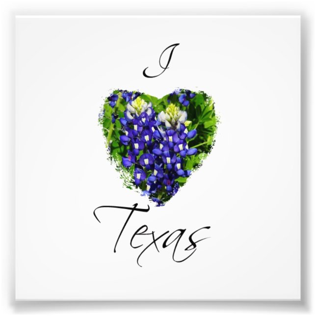 Bluebonnet "I heart Texas" Carré Photographie Impr (Devant)