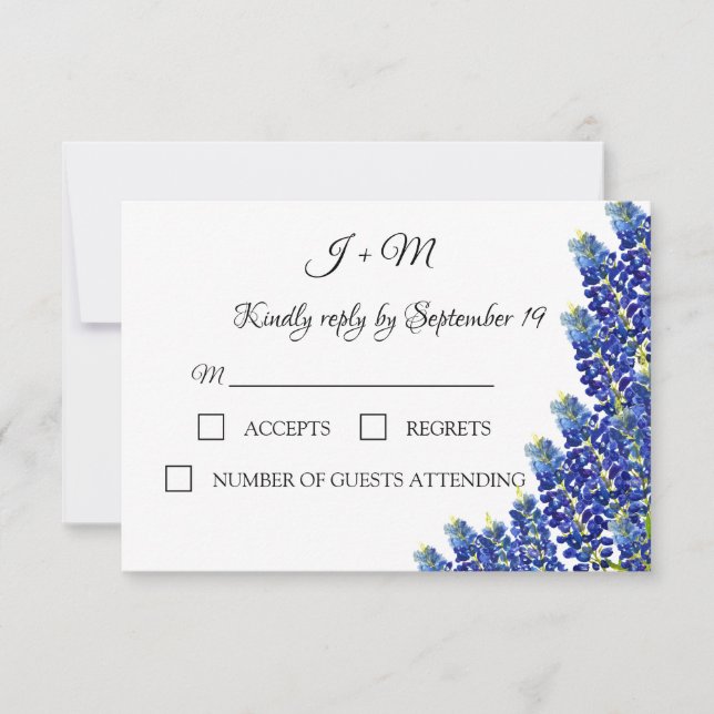 Bluebonnets Blue Floral Texas fleurs Moderne RSVP (Devant)