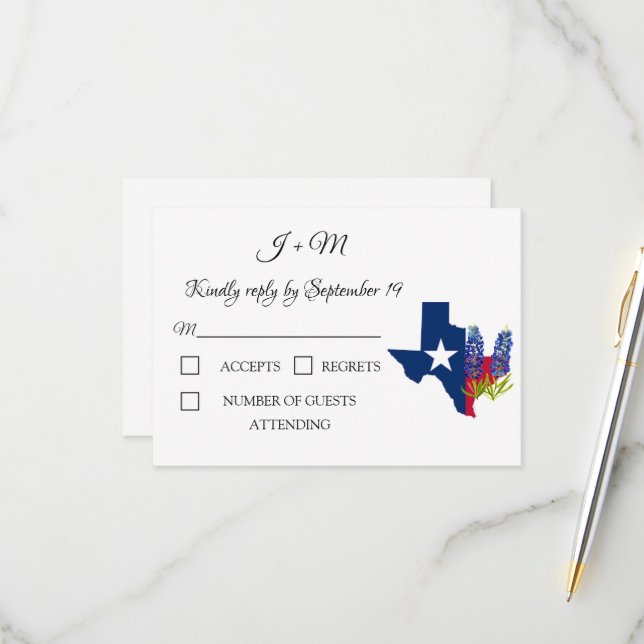 Bluebonnets Blue Floral Texas fleurs Moderne RSVP (Devant/Arrière en situation)