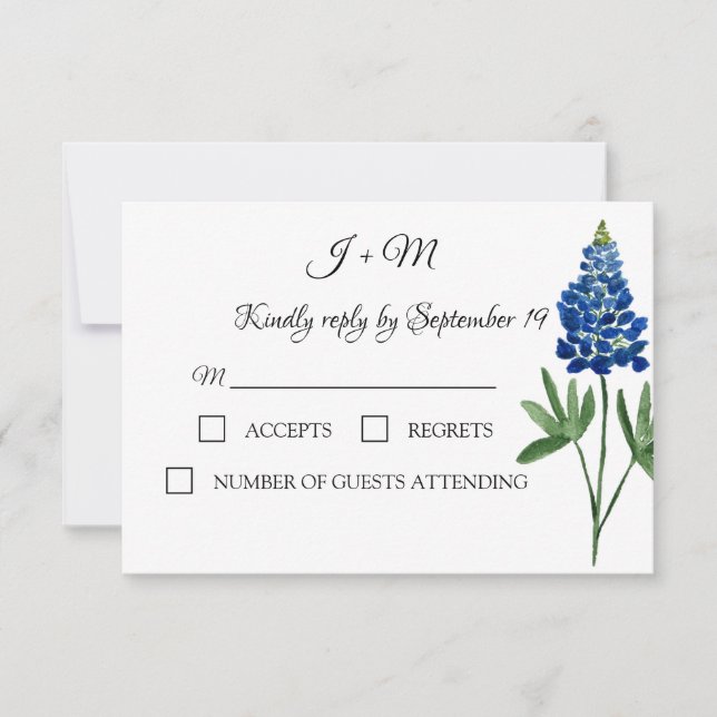 Bluebonnets Blue Floral Texas fleurs Moderne RSVP (Devant)