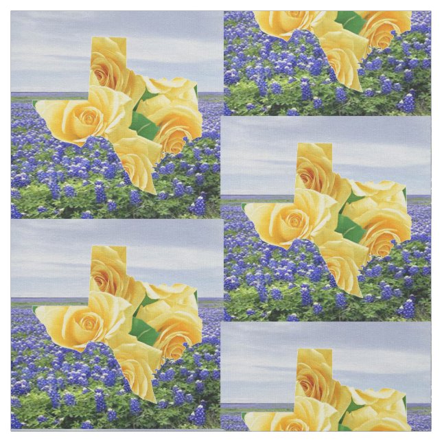 Bluebonnets de Texas et tissu 4,5" de rose jaune (Échantillon)