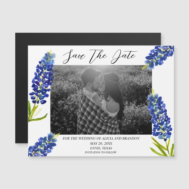 Bluebonnets Photo Mariage Ressort Magnet (Devant / Derrière)