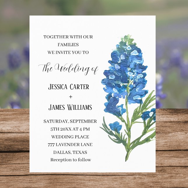 Bluebonnets Texas Aquarelle Mariage Floral (Créateur téléchargé)