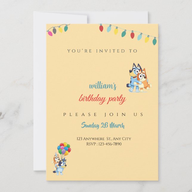 Bluey Birthday invitation for kids - Editable (Devant)
