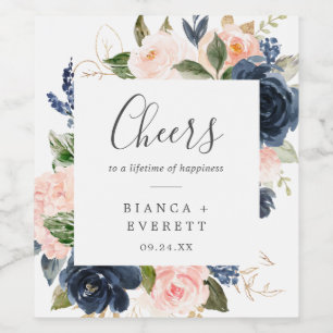 Blush and Navy Flowers salue les Étiquettes de vin