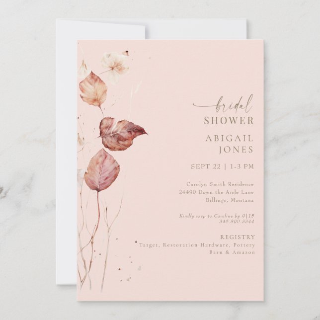Blush Automne Gold Texte Bridal Douche Invitation (Devant)