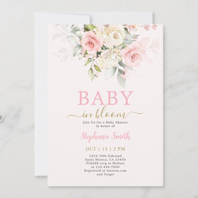 Blush Baby in Bloom Baby shower Invitation fille (Devant)