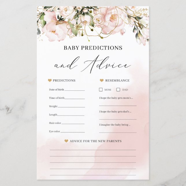 BLush baby shower d'or rose prédictions et conseil (Devant)