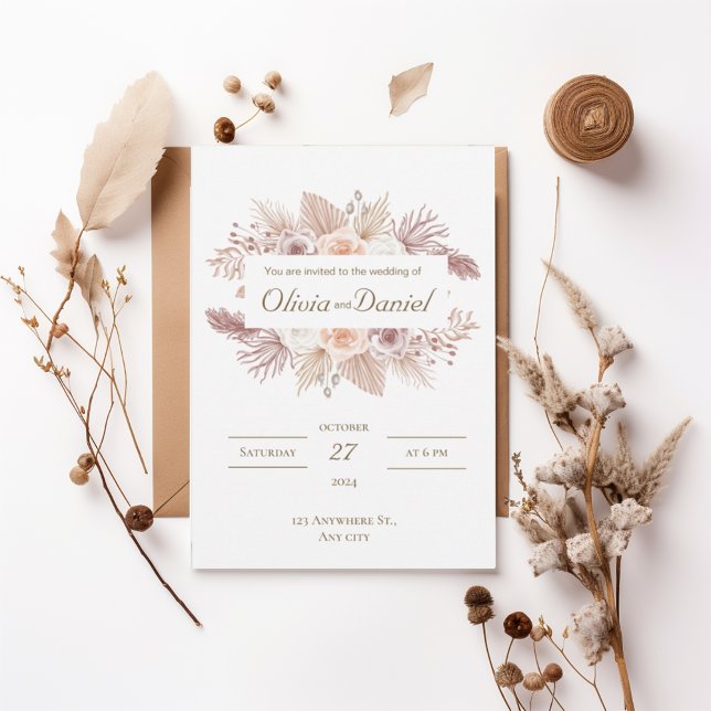 Blush Boho Floral Wedding Invitation (Créateur téléchargé)