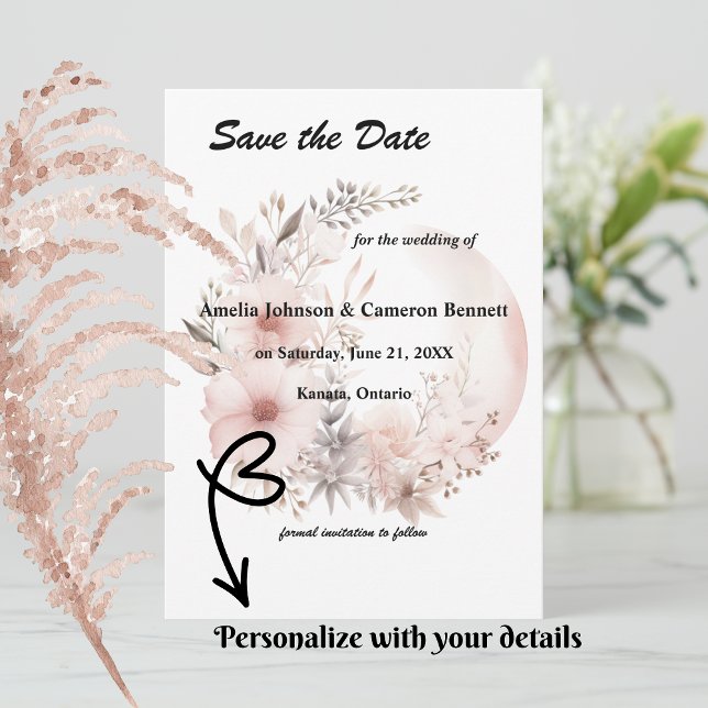 Blush Boho Pampas Grass Enregistrer la carte de da (Set the tone for your romantic celebration with our elegant boho blush & beige wedding suite)