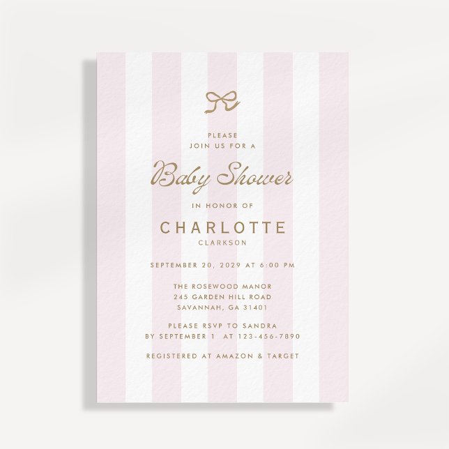 Blush Bold Stripe Baby Shower Invitation (Créateur téléchargé)