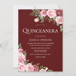 Blush & Bourgogne Floral Quinceanera Invitation de