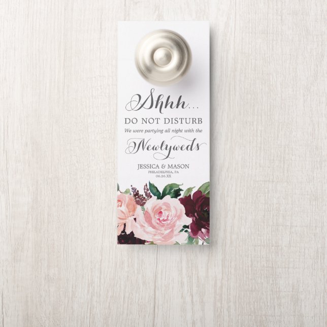 Blush Bourgogne Mariage Affichette de porte Ne Dis (Sur le bouton)