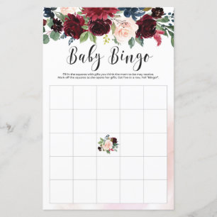Blush Burgundy marine floral baby shower jeu de bi
