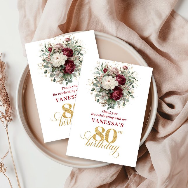 Blush Burgundy raffiné Merci pour vos 80 ans (Refined Blush Burgundy 80th Birthday Thank You Card)