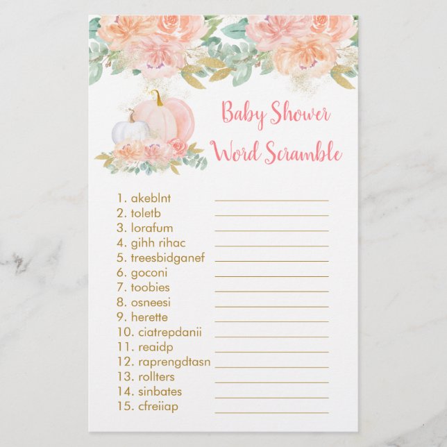 Blush Citrouille Floral Baby Word Scramble Jeu (Devant)