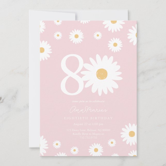 Blush Daisy Invitation d'anniversaire 80e (Devant)