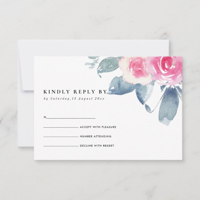 BLUSH DOUX BLEU FLORAL COURONNE AQUARELLE RSVP (Devant)