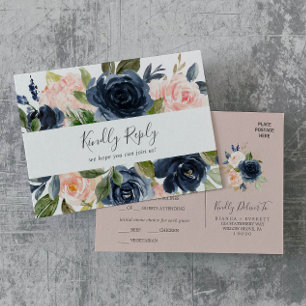 Blush et Navy   Menu blanc Choix de carte postale 
