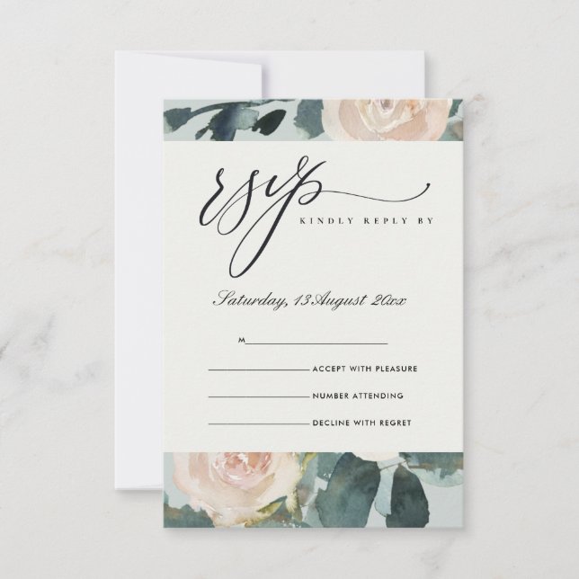 BLUSH EUCALYPTUS ROSE KRAFT GRAY MARIAGE RSVP (Devant)