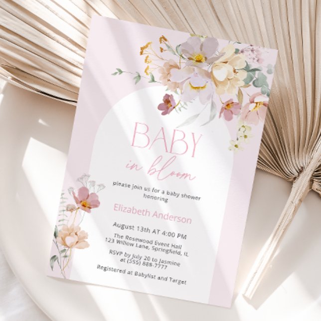 Blush Floral Baby in Bloom Baby shower Invitation (Créateur téléchargé)