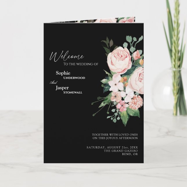 Blush Floral Black Mariage Plier Programme (Devant)