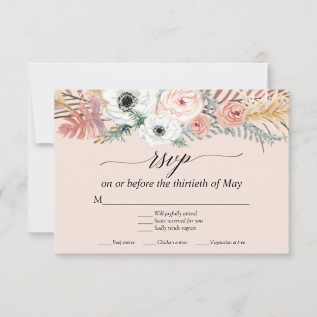 Blush Floral Boho Pampas Grass Tropical Palm RSVP (Devant)