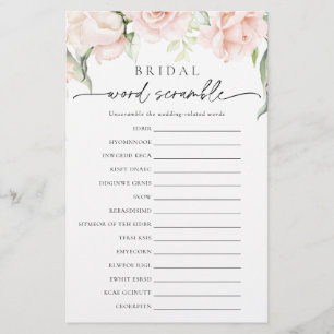 Blush Floral Bridal Mot Scramble Jeu de douche
