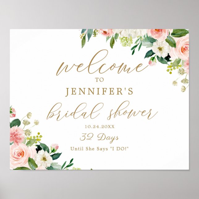 Blush Floral Bridal Shower Welcome Poster (Devant)