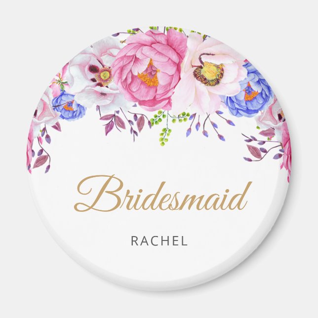Blush Floral Bridesmaid Name Magnet (Devant)