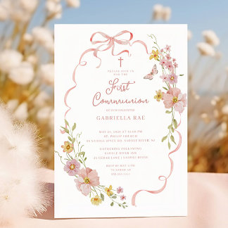 Blush Floral Butterfly Communion Invitation