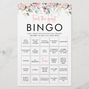 Blush Floral   Carte de jeu de Bingo pour invité(e