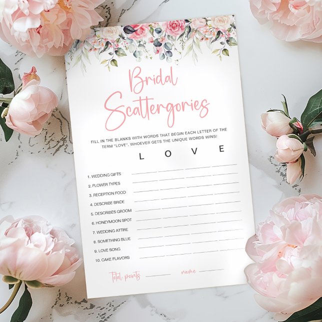 Blush Floral | Carte de jeu Mariage Scattergories (Créateur téléchargé)