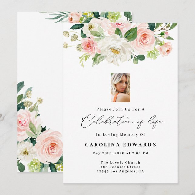 Blush Floral Célébration Des Invitations À Vie (Devant / Derrière)