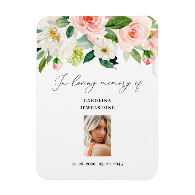 Blush Floral Celebration Of Life Keepsaké Magnet (Vertical)