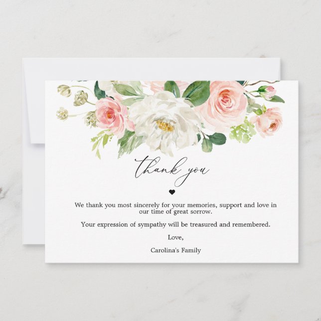 Blush Floral Celebration Of Life Merci Cartes (Devant)