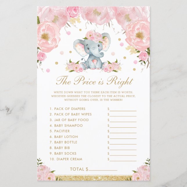 Blush Floral Elephant Le prix est le bon jeu (Devant)