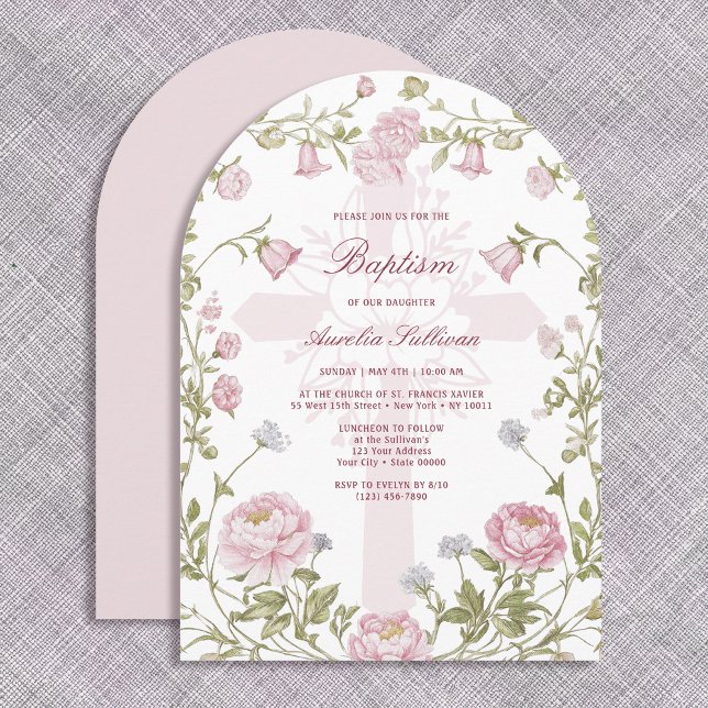 Blush Floral Frame Holy Cross Baptism Invitation (Créateur téléchargé)
