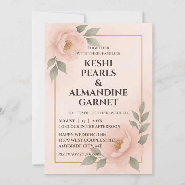 Blush Floral Frame Wedding Invitation (Devant)