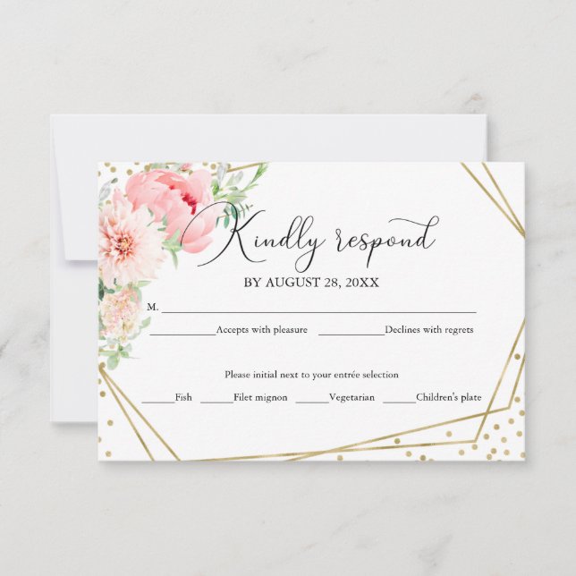 Blush Floral Geometrique Mariage élégant carte RSV (Devant)