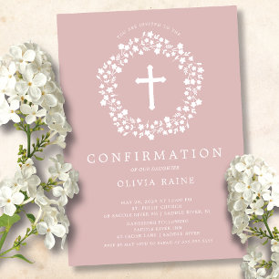 Blush Floral Girls First Confirmation Invitation