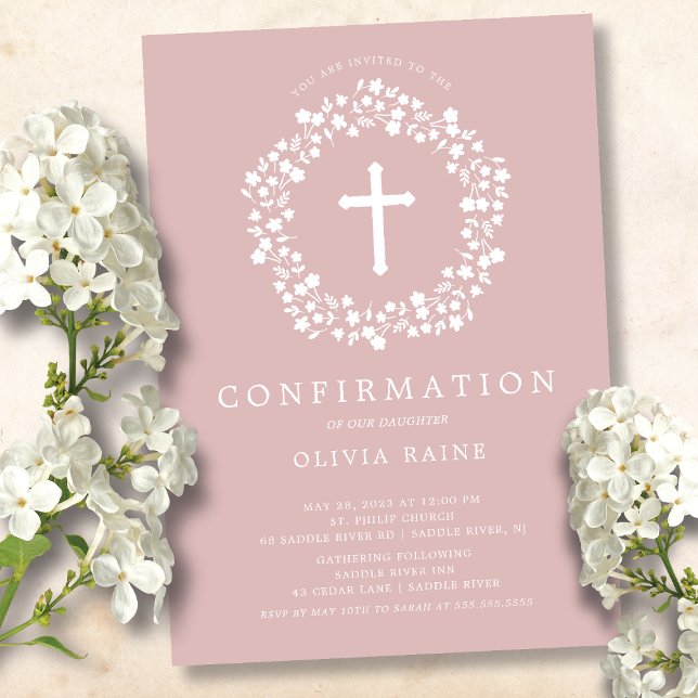 Blush Floral Girls First Confirmation Invitation (Créateur téléchargé)