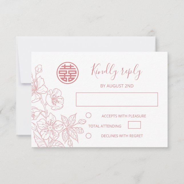 Blush Floral Line Art Chinese Wedding RSVP (Devant)
