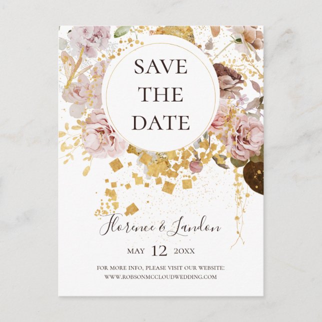 Blush Floral Moderne | Carte de Pré-annonce Postal (Devant)