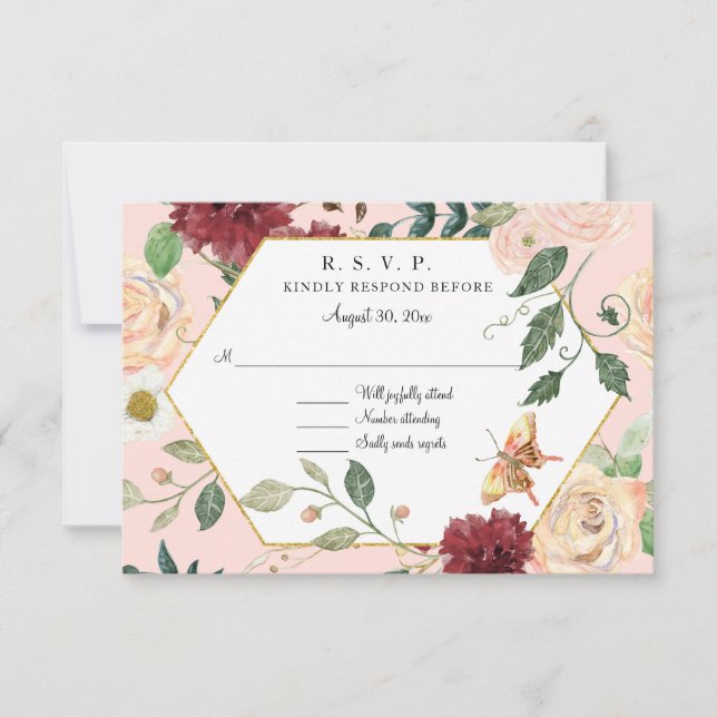 Blush Floral Moderne Élégant Rustique RSVP aquarel (Devant)