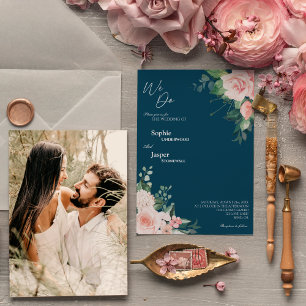 Blush Floral Navy Nous faisons Photo Faire-part de