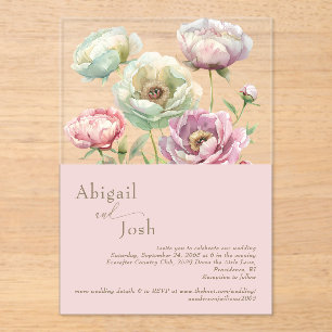 Blush Floral Peonies Acrylique Invitation